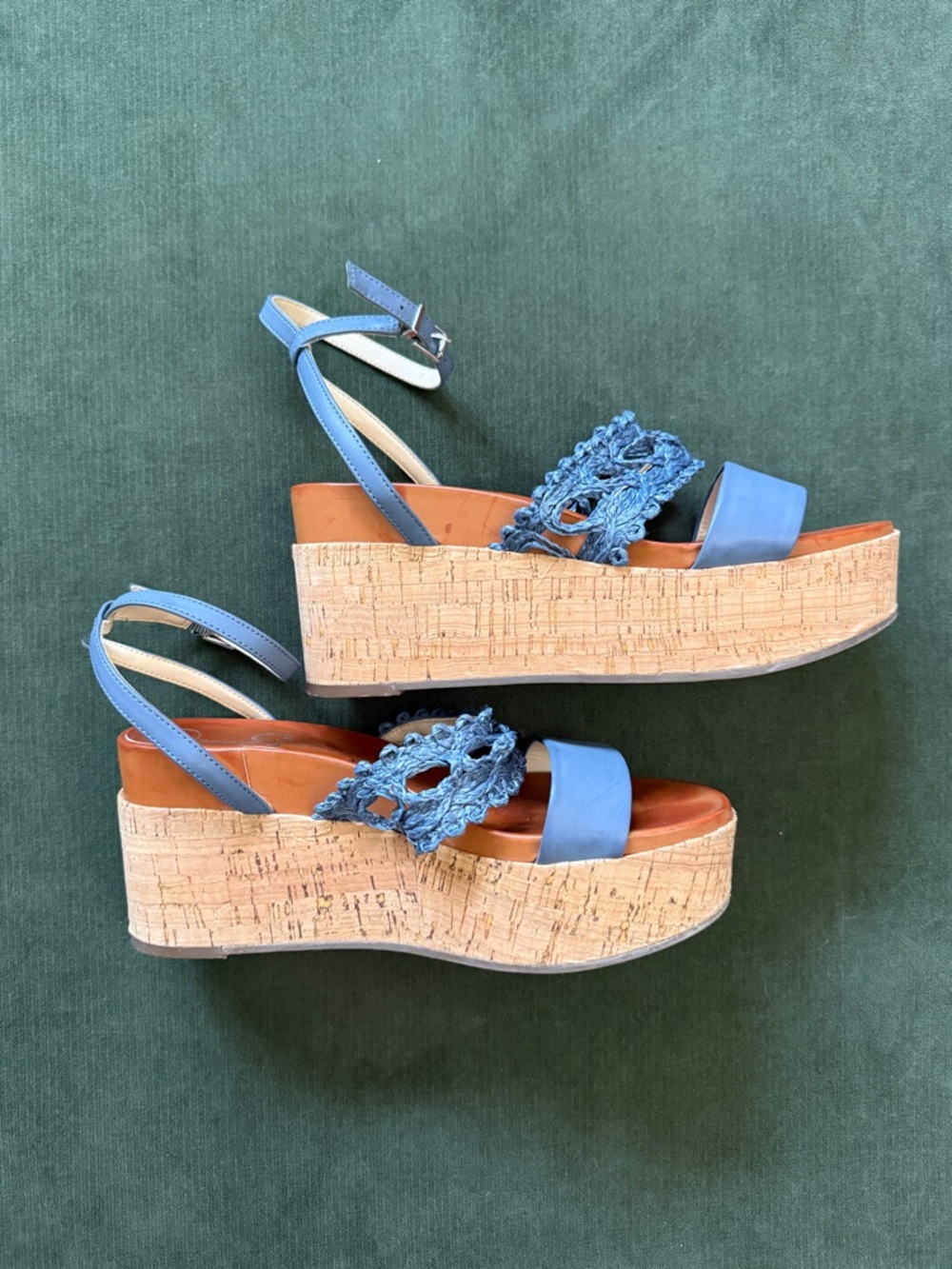Jessica Simpson Blue Cork Platform Wedge Sandals